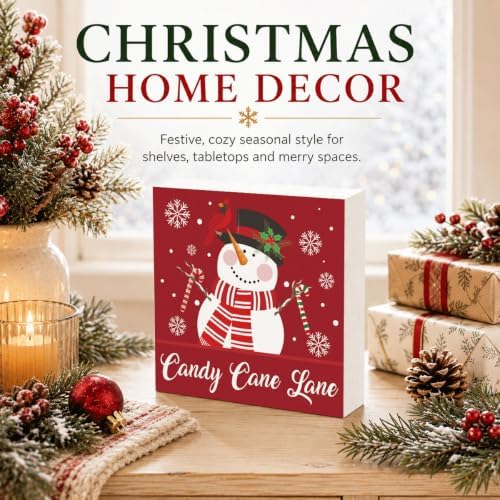 Candy Cane Lane Wood Box Sign, Festive Christmas Decor for Tabletop Shelf - Image 2