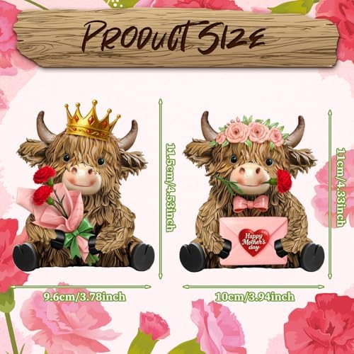 2 Pcs Resin Highland Cow Figurine Decor - Image 3