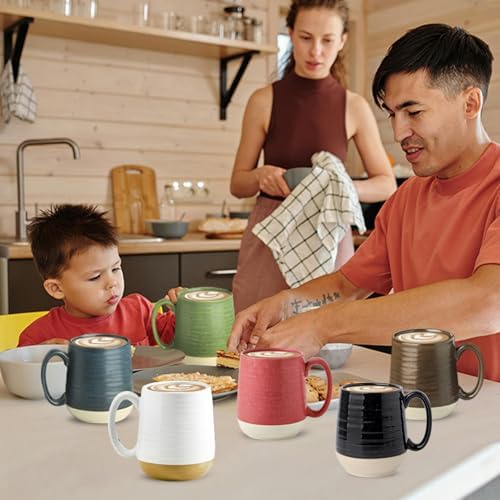 HASENSE Porcelain Coffee Mugs Set of 6, 15 Ounce Large Ceramic Coffee Cups Set with Handle for Latte, Tea, Cocoa and Hot Chocolate, Colorful Coffee Mugs for Men and Women, Microwave Safe - Image 4