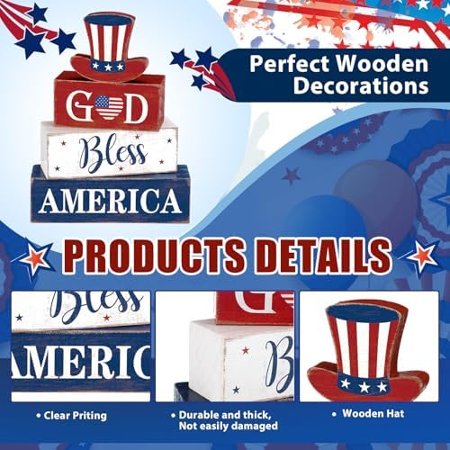 Moucuny 4 Pcs Patriotic 4th of July Centerpieces 250th Anniversary - Image 4