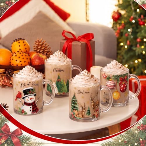 Tioncy 4 Pcs Christmas Glass Coffee Mugs 12 oz - Image 6