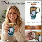 Topadorn 17oz Ceramic Travel Mug with Lid, Sunflower & Cat Coffee Mug - Image 4