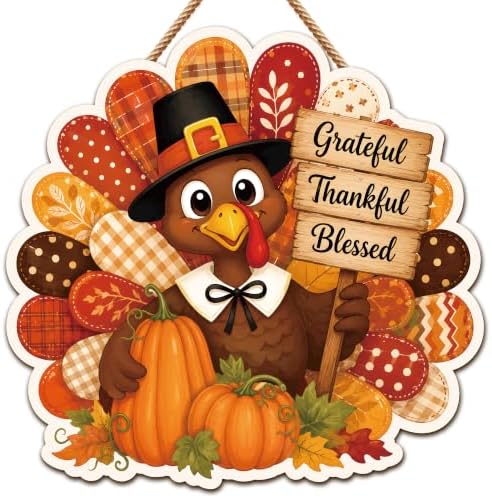 Thanksgiving Decorations - Turkey Pumpkin Wooden Sign for Front Door by OHOME