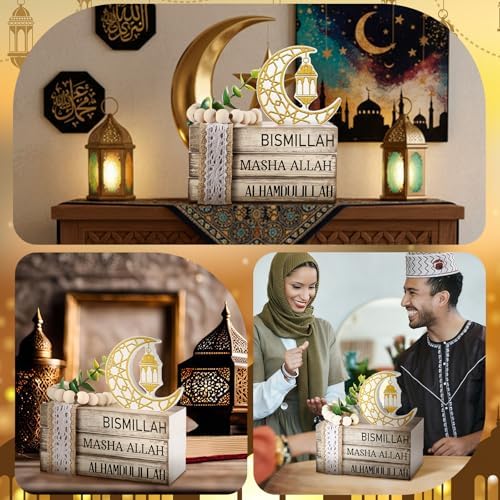 4 Pcs Table Decorations Tiered Tray Decorations Mini Wooden Books Signs for Office Shelf Classroom Tabletop Bookshelf(Ramadan) - Image 6