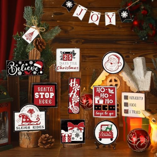 Funnymoom 17 Pcs Christmas Tiered Tray Decor Xmas Winter Tiered Tray Decor - Image 6