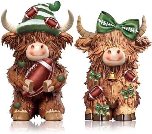 2 Pack Football Highland Cow Figurine Resin Football Decor by Burbell