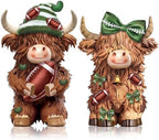 2 Pack Football Highland Cow Figurine Resin Football Decor by Burbell