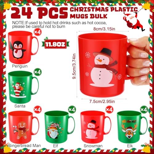 Potchen 24 Pcs Christmas Plastic Mugs Bulk 12 oz, Christmas - Image 2