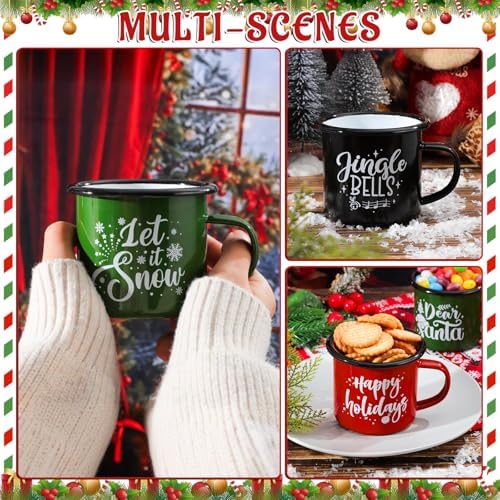 Christmas Enamel Mug Set of 12, 12 oz Hot Cocoa Mugs Mini Christmas Coffee Mugs Bulk with Quotes Novelty Holiday Hot Chocolate Mug Set Stocking Stuffer Gift for Kids Women Friends Coworkers Family - Image 5