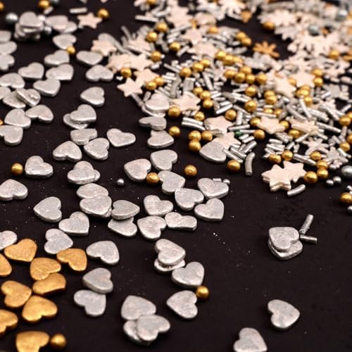 Confect Christmas Sprinkles | Grey, Gold & White Mix | Edible Star, Pearl & Flower Shaped Sprinkles | Elegant Holiday Cake & Cupcake Decorations- 5 Oz - Image 5