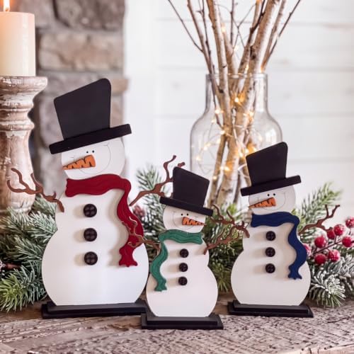 Suzile 3 Pcs Christmas Snowman Decorations, Wooden Tabletop Winter Decor - Image 6