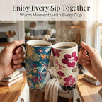 Topadorn 17oz Ceramic Travel Mugs with Lids, Floral Bird Mug Set of 2 - Image 4