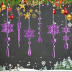 18pcs Crystal Christmas Ornaments for Christmas Tree Decorations-Purple Hanging Acrylic Snowflake and Icicle Ornaments with Drop Pendants for New Year Party Decorations Supplies - Image 4