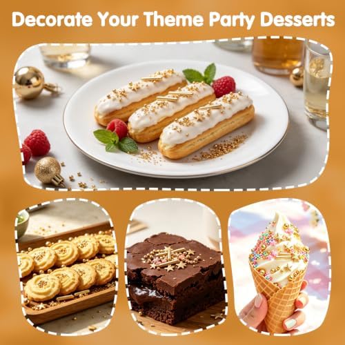 Edible Gold Sprinkles for Cake Decorating,Pearls Stars Rods Sugar Sprinkle - Image 5