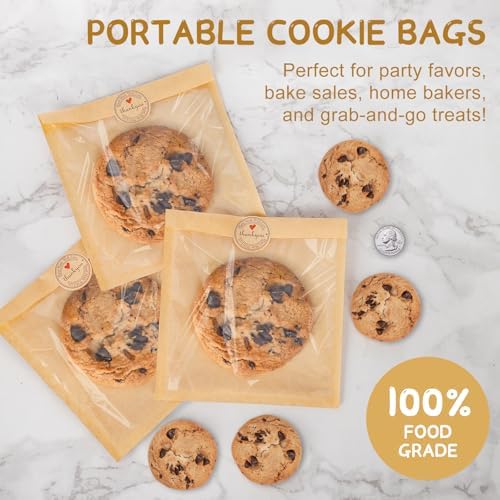 Cookie Bags Individual Heat Sealable Small Brown Paper Bags with Window - Image 6