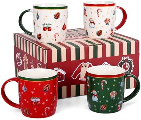 Cabtnca Christmas Mugs, Christmas Mugs Set of 4, Christmas Coffee Mugs, Ceramic Christmas Mug, Holiday Mugs, Xmas Mug Decor, Marry Christmas Gifts for Women Kids, 11 Oz by APlaceforCoffeeMugs