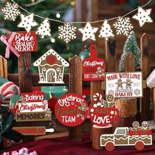Funnymoom 17 Pcs Christmas Tiered Tray Decor Set Gingerbread Man Tray Decor - Image 2