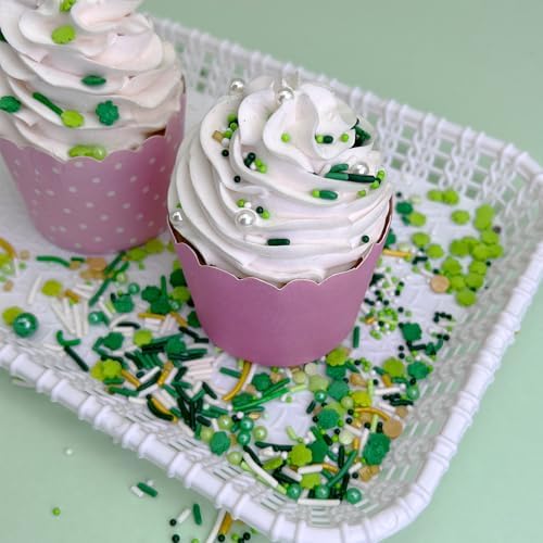 Green Sprinkles for Cake Decorating, ST Patricks Day Spring Sprinkles Mix with Shamrock Clover Jimmies Nonpareils for Ice Cream Cupcakes Baking Cookies Cake Topping - Image 4