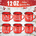 Yaomiao Christmas Enamel Mugs Set of 6 Red or Green Xmas Coffee Mugs Gifts 12 oz Hot Chocolate Holiday Cups with Handle Christmas for Men Women Coworkers Employee Gifts(Let It Snow,Red) - Image 3