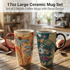 Topadorn Set of 2 Ceramic Travel Mugs with Lid, 17oz Ceramic Coffee Mug - Image 4