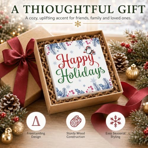 Happy Holidays Wood Box Sign, Colorful Christmas Decor for Tabletop Shelf - Image 6