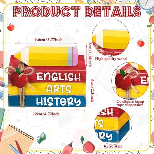 4 Pcs Back to School Table Decor, Wooden Pencil Book Signs - Image 3