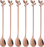AnSaw 6-Piece Elegant Rose Gold Leaf Long Handle Teaspoons by AnSaw