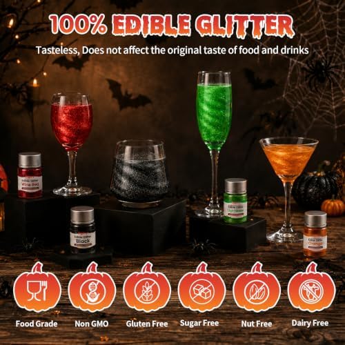 Edible Halloween Glitter for Drinks,4 Colors,Red Black Orange Green Powder - Image 2