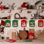 Jingmore 12 Pcs Christmas Pot Holders with Pocket Red Green Pot Holders for Kitchen Santa Claus Snowman Hot Pads and Oven Mitts Cute Farmhouse Oven Gloves Gift for Christmas Winter Baking Cooking - Image 3