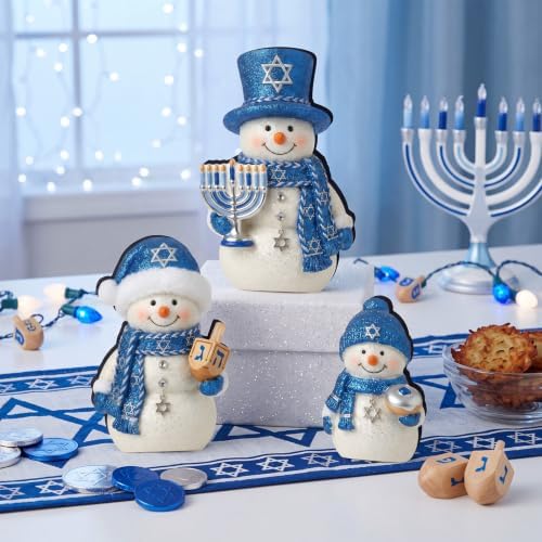 Suzile 3 Pcs Hanukkah Snowman Decorations Blue White Wooden Indoor Decor - Image 2