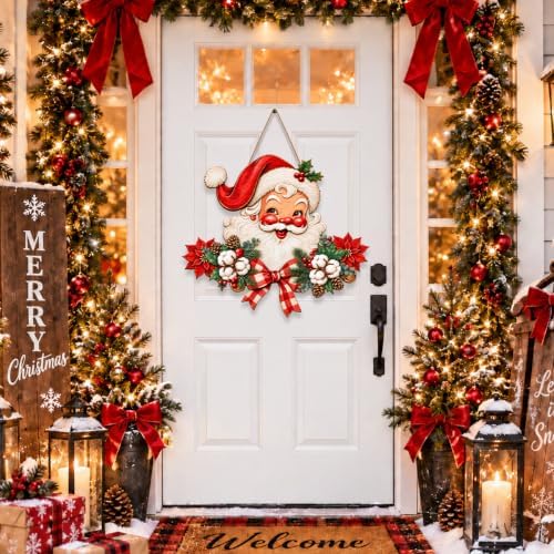 Christmas Decorations Vintage Santa Hanging Wood Sign for Front Door Decor - Image 2
