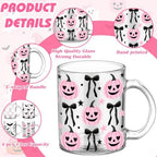 Tioncy 4 Pcs Halloween Coffee Mugs 12 oz Glass Pink Bow - Image 3
