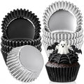 JarThenaAMCS 200Pcs Halloween Foil Cupcake Liners Black Silver by JarThenaAMCS