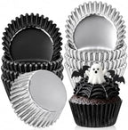 JarThenaAMCS 200Pcs Halloween Foil Cupcake Liners Black Silver by JarThenaAMCS