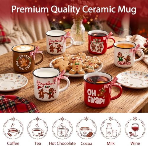Christmas Gingerbread Man Mugs Set of 6 Winter Hot Cocoa Mug Gifts - Image 4