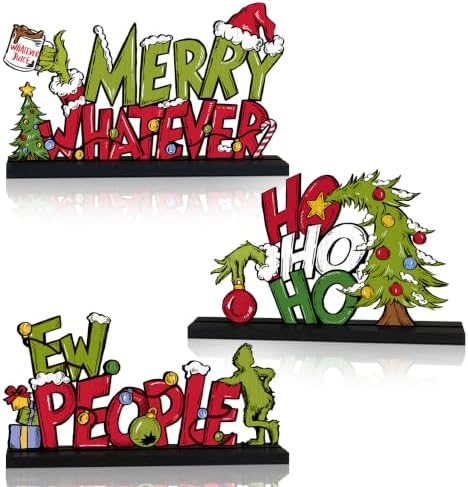 3 Pcs Christmas Table Decorations, Wooden Christmas Decor Indoor by Golibra