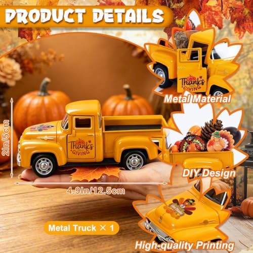 Fall Thanksgiving Turkey Metal Truck with Pumpkin Tiered Tray Decor - Image 2