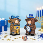 2 Pcs Hanukkah Highland Cow Figurines Decor, Blue Hanukkah Style - Image 6
