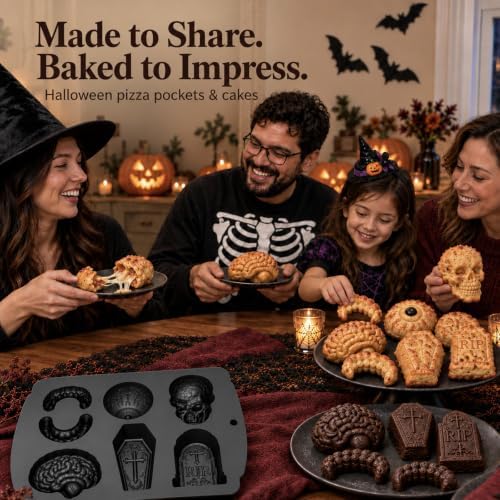 HKNMTT Skull Cake Pizza Pan 6 Spooky Shapes Halloween Silicone Baking Mold - Image 7