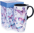 Topadorn 17oz Ceramic Travel Mug with Lid, Watercolor Butterfly Coffee Mug by Topadorn