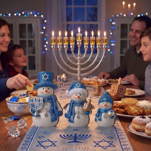 Suzile 3 Pcs Hanukkah Snowman Decorations Blue White Wooden Indoor Decor - Image 6