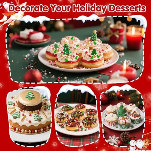 Edible Christmas Sprinkles for Cake Decorating,Gold Red Green White Pearl - Image 5