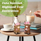 2 Pcs Highland Cow Figurines Decor, Pink Daisy Flower Style - Image 6
