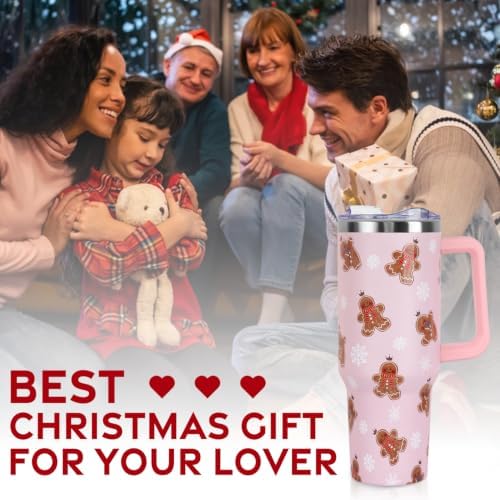 Christmas Tumbler with Handle and Straw Lid 40 oz,Cute Gifts for Women Merry Xmas Gingerbread and Snowflake Winter Holiday Festival Vacuum Insulated Leak Proof Stainless Steel Coffee Cup Mug - Image 7