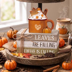 4 Pcs Thanksgiving Coffee Bar Table Decor Wooden Autumn Book Sign - Image 3