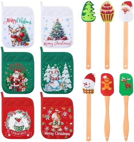 12 Pcs Christmas Silicone Spatula Pot Holder Set Xmas Baking Gift, Vibrant by Zhehao