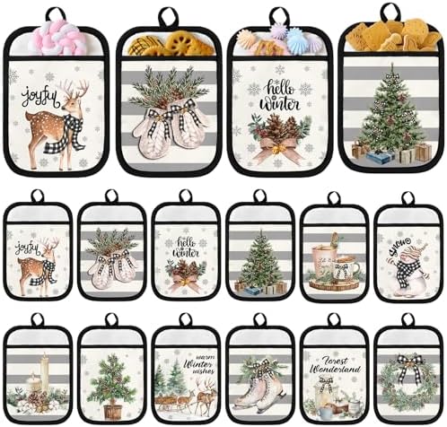 Jingmore 12 Pcs Christmas Winter Pot Holde with Pocket for Kitchen 7 x 9'' by Jingmore