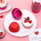 JarThenaAMCS 200Pcs Red Pink Foil Cupcake Liners Foil Metallic Baking Cups Cupcake Wrappers Muffin Liners for Valentine Christmas Birthday Wedding Party Supplies - Image 4