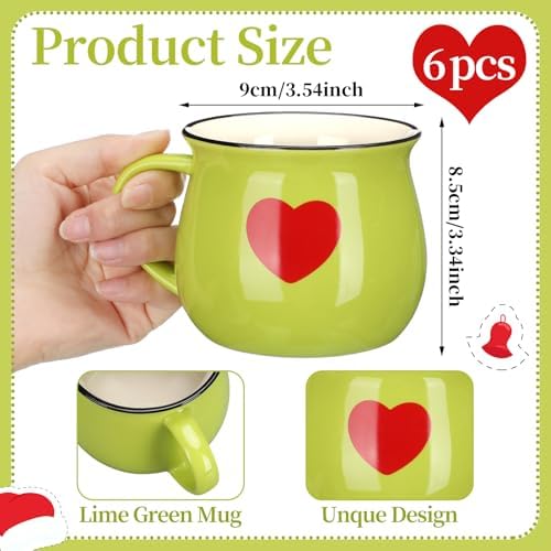 Vesici 6 Pcs Christmas Ceramic Mugs Bulk Lime Green Christmas Coffee Cups - Image 2