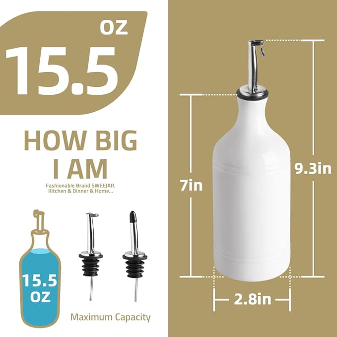Sweejar Ceramic Olive Oil Dispenser Bottle Set, Opaque Oil Cruet Protects to - Image 7